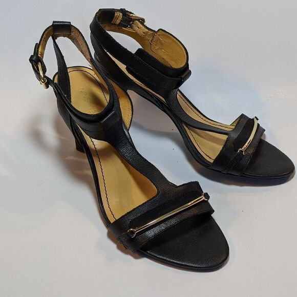 NINE WEST black t straps heels sandals size 8 - Picture 7 of 11